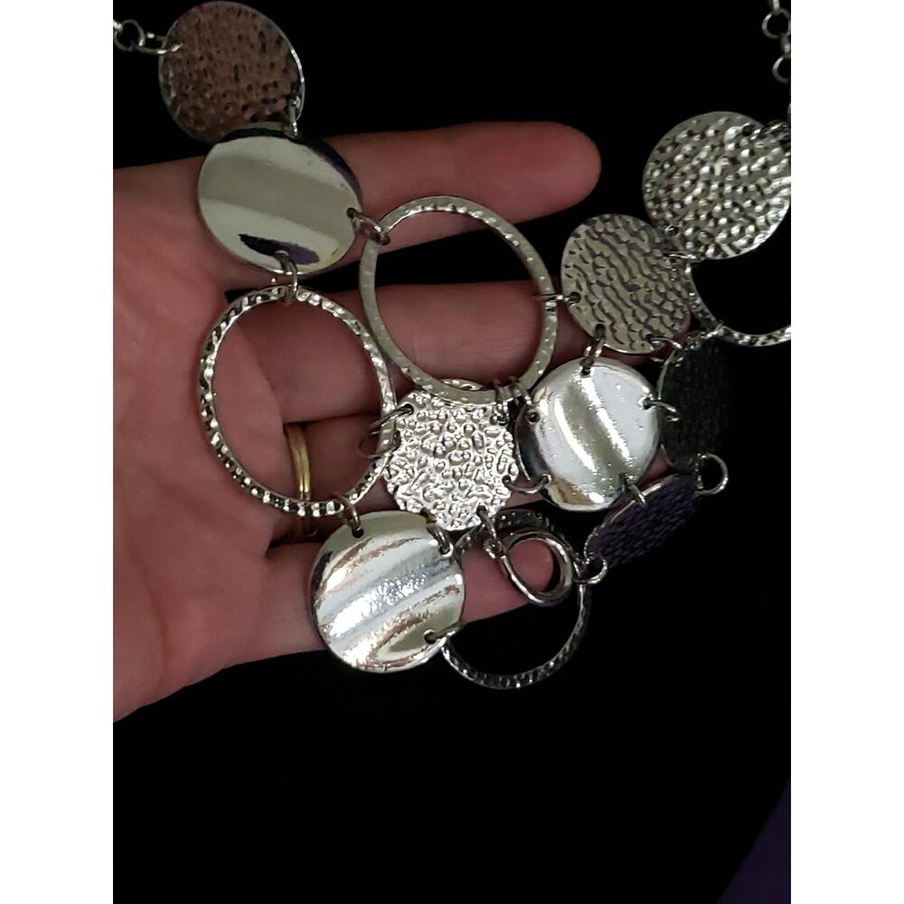 Dots Brand Statement Bib Style Necklace And Earrings Set Silver Tone Metal New - Picture 5 of 8